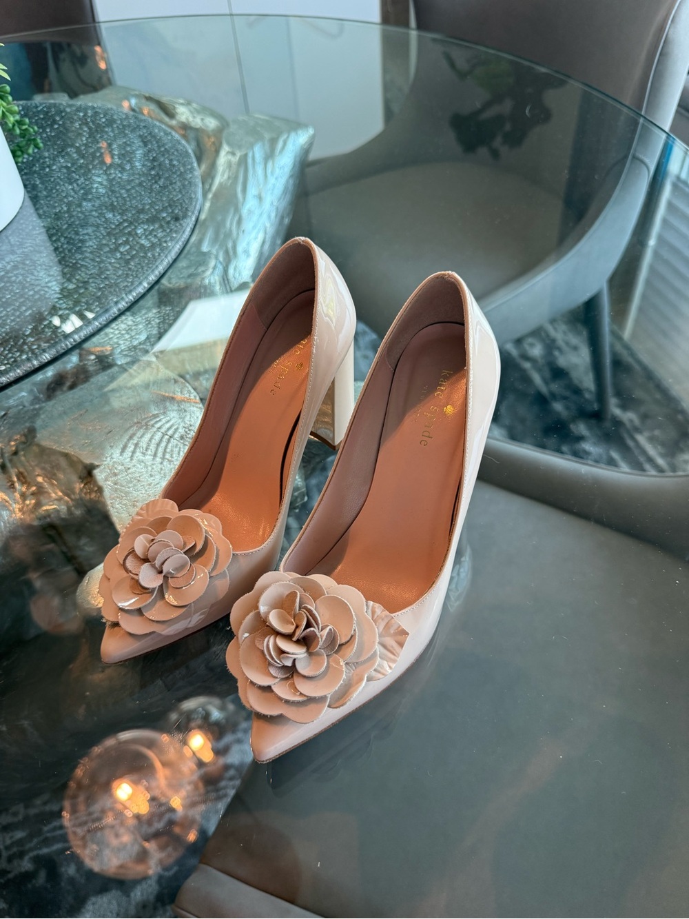 kate spade nude Floral Pointed-Toe Heels